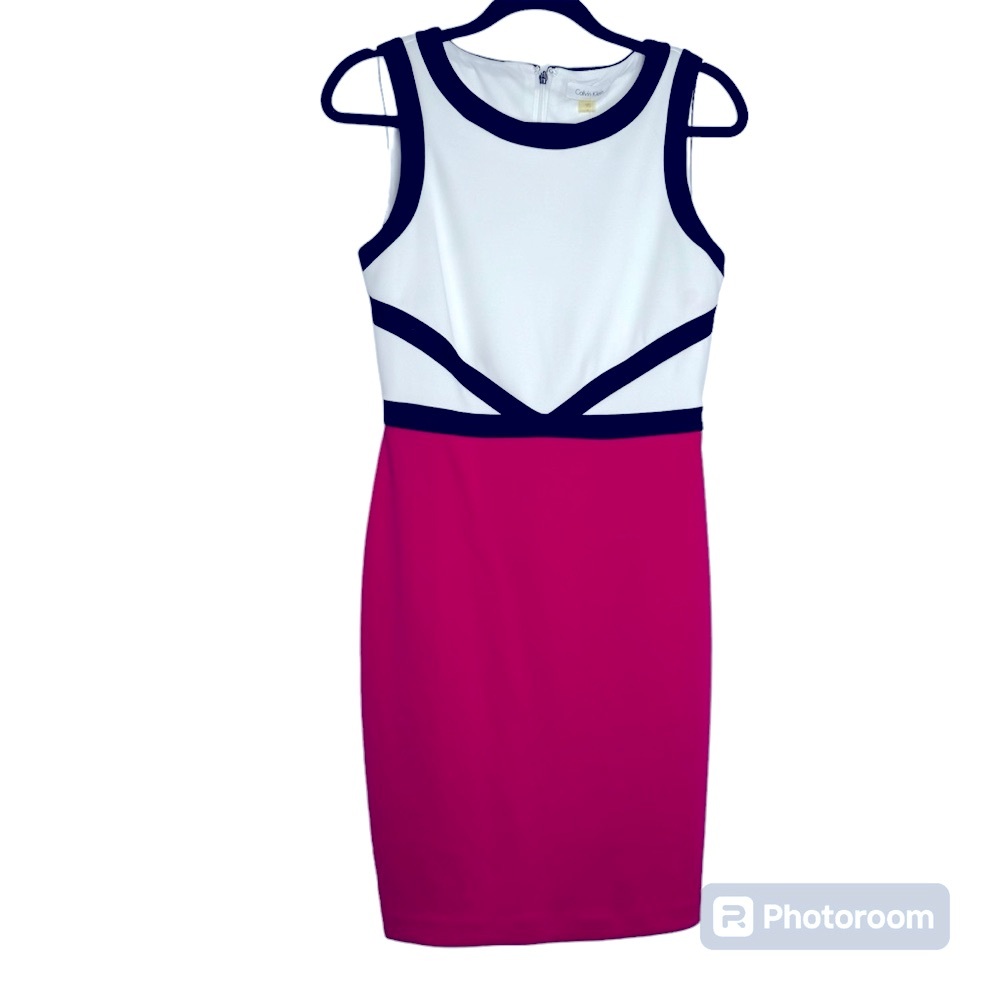 Calvin Klein Pink & White Fitted Colorblock Dress Size 6 NWT